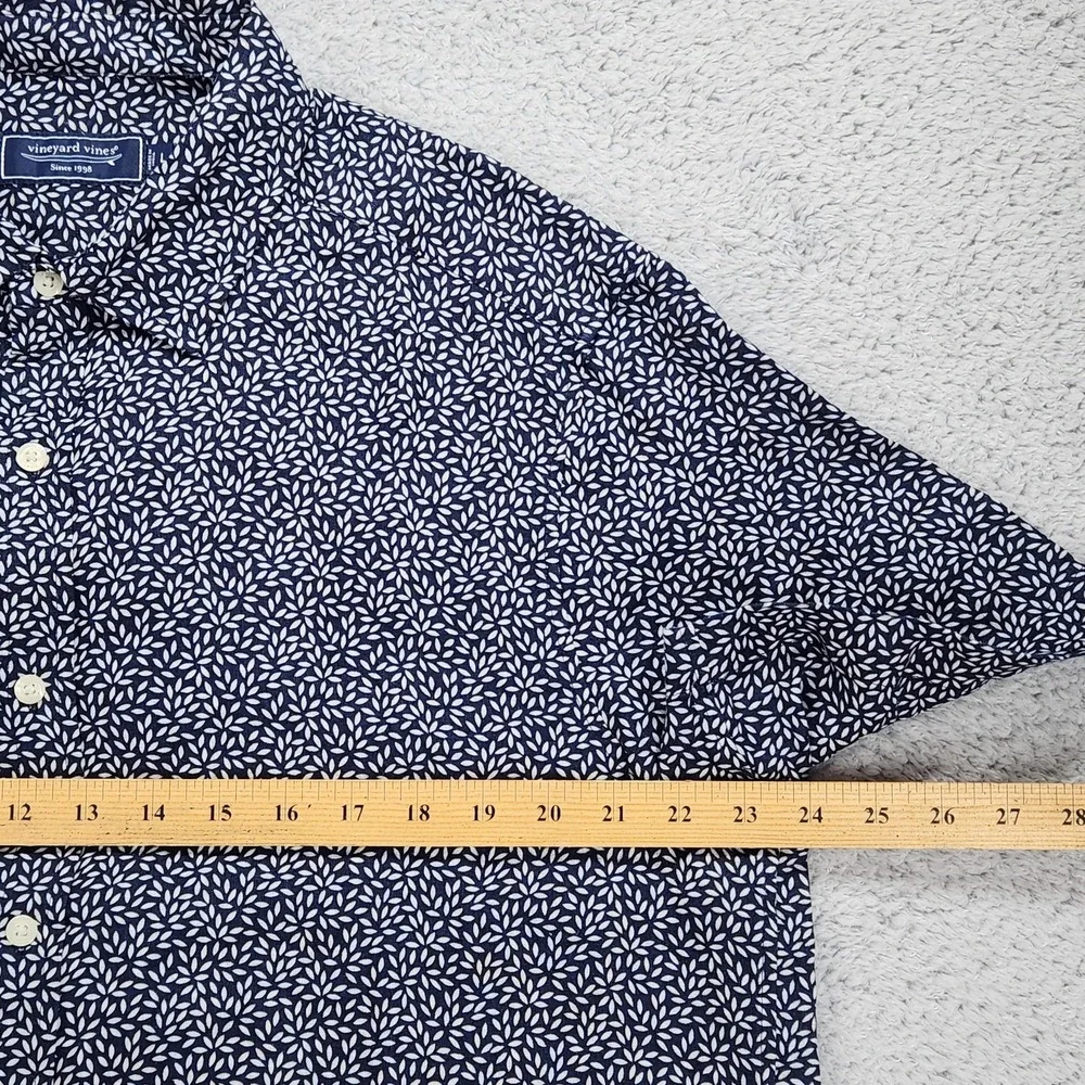 Vineyard Vines Linen Shirt Mens Large Blue Floral Short Sleeve Button Up Casual - Picture 9 of 12